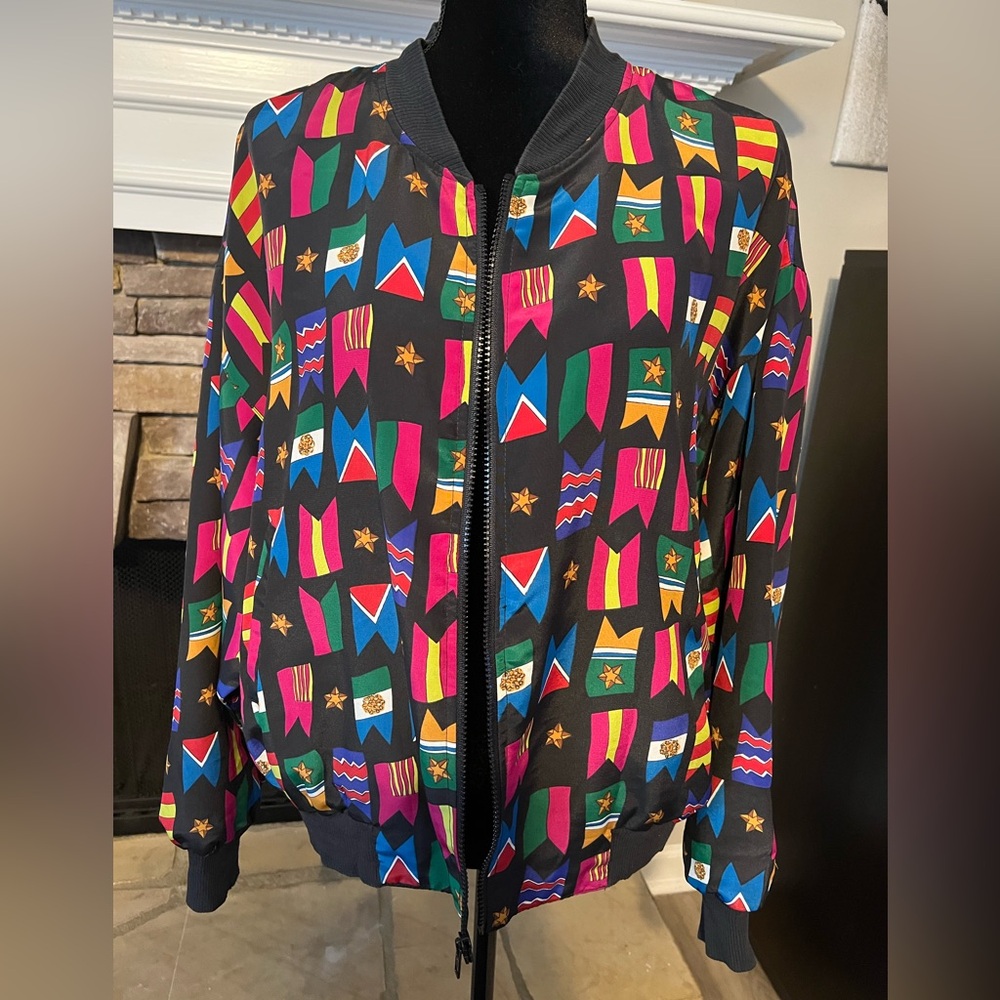 Colorful Geometric Patterned Bomber Jacket - image 1